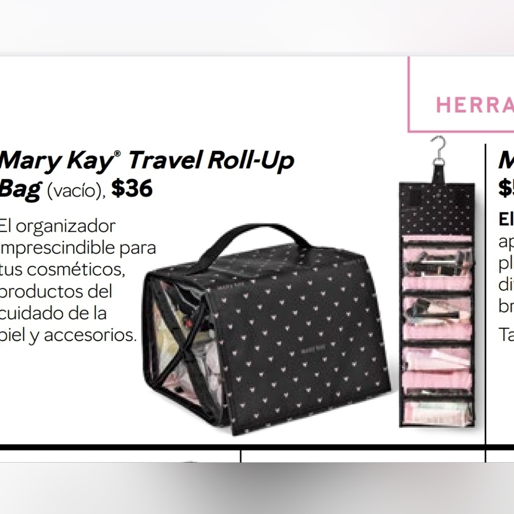 Mary Kay Black Travel Roll-Up Bag Empty Black With Pink Heart, Cosmetic, Makeup